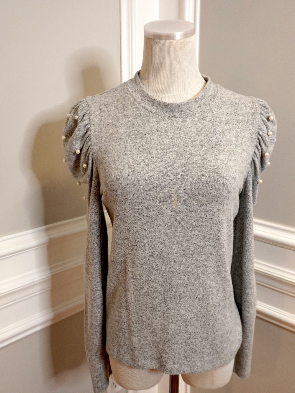 ZARA Gray Sweater with Pearl Details, Size M